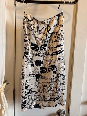 Reformation Black & White Art Print Mini Silk Dress